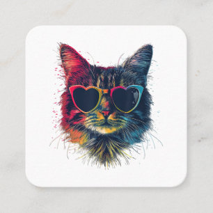 Carte De Visite Carré Mignonne Valentines Jour Chat Coeur Lunettes de so