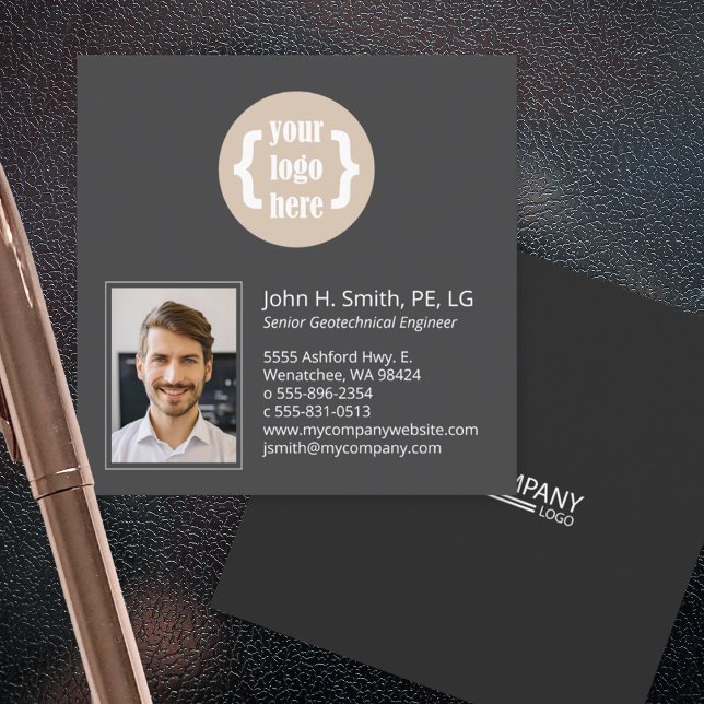 Carte De Visite Carré Mini, Charbon 2 Tons, Photo Professionnelle (modern black and gray square business cards, unique stylish photo business card)