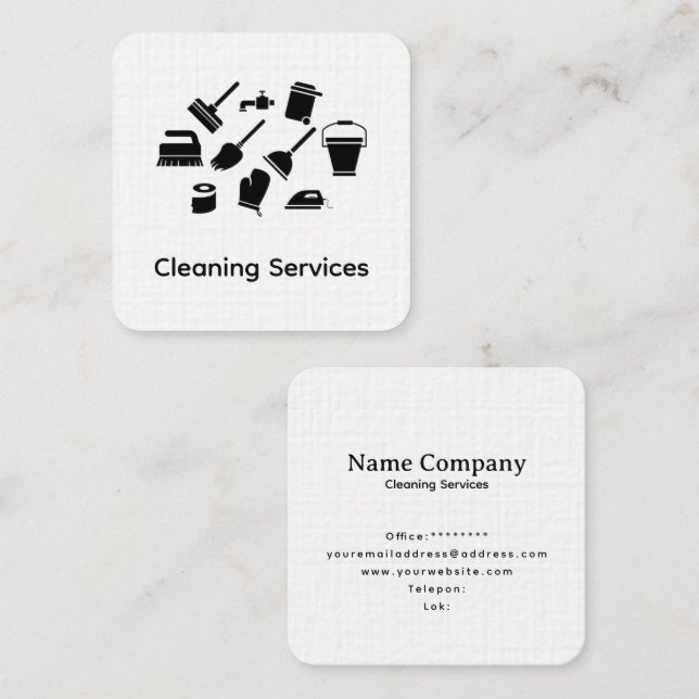 Carte De Visite Carré minimalis simbolik services de nettoyage noir blan (Devant / Derrière)
