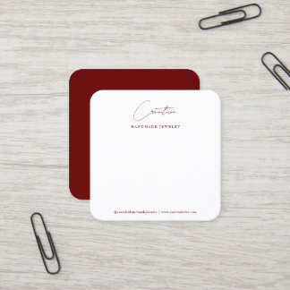 Carte De Visite Carré Minimalist Burgundy Handwritten Script Jewelry