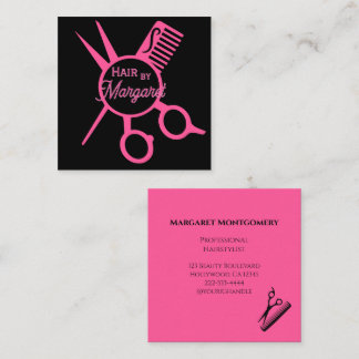 Carte De Visite Carré Minimalist Scissors Pink Black Hair Salon