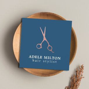 Carte De Visite Carré Minimaliste Élégant Rose Gold Bleu Coiffeur