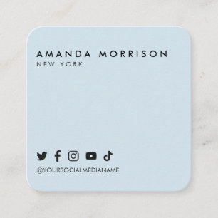 Carte De Visite Carré Minimaliste Média Sociaux Professionnels Bleu Clai