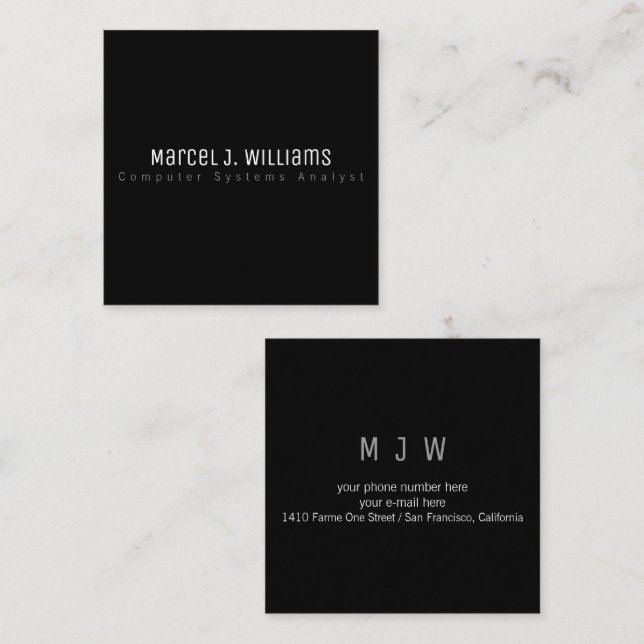 Carte De Visite Carré minimaliste moderne professionnel simple noir (Devant / Derrière)