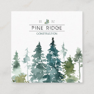 Carte De Visite Carré Minimaliste Rustique Carré Pins Aquarelle