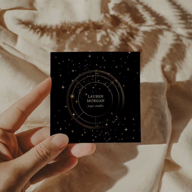 Carte De Visite Carré Minuit Gold Star Wheel Yoga Studio (Créateur téléchargé)