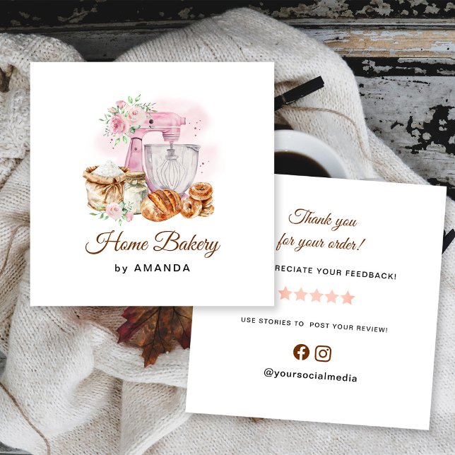 Carte De Visite Carré Mixer rose Merci de pain de pâte (Créateur téléchargé)