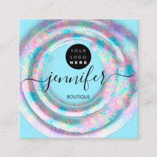 Carte De Visite Carré Mode Boutique florale rose Logo Pastel Blue