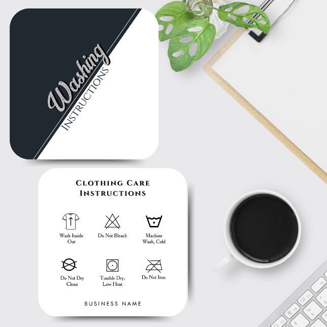 Carte De Visite Carré Mode d'emploi des vêtements mode d'emploi noir bla (Créateur téléchargé)
