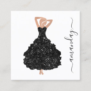 Carte De Visite Carré Mode Designer Black Dress Logo QR Code Blanc