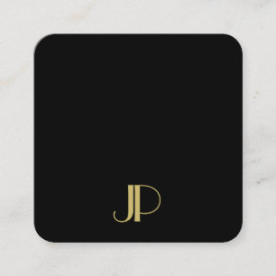 Carte De Visite Carré Modèle de monogramme élégant et luxueux noir et or