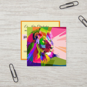 Carte De Visite Carré Modèle éditable d'art pop prismatique coloré Lion