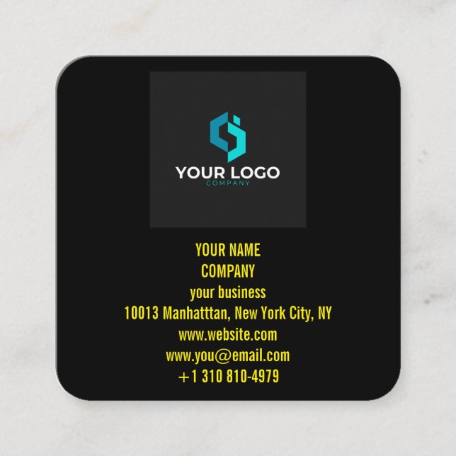 Carte De Visite Carré Modern Black Custom Logo and QR Code (Devant)