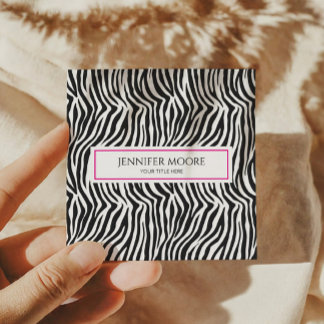Carte De Visite Carré Modern Elegant Pink Zebra Print Custom