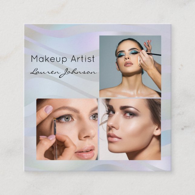 Carte De Visite Carré Modern Holographic 3 Photo Makeup  (Devant)