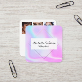 Carte De Visite Carré Modern Holographic Makeup Artist Pastel