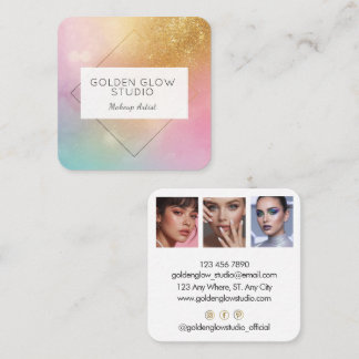 Carte De Visite Carré Modern Holographic Makeup Artist Rainbow Gold