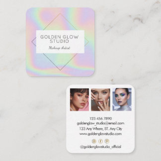 Carte De Visite Carré Modern Holographic Makeup Artist Rainbow Pastel