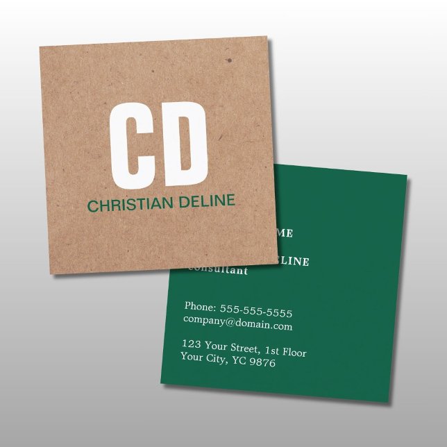 Carte De Visite Carré Modern Kraft Paper (printed) White Bold Monogram (Créateur téléchargé)