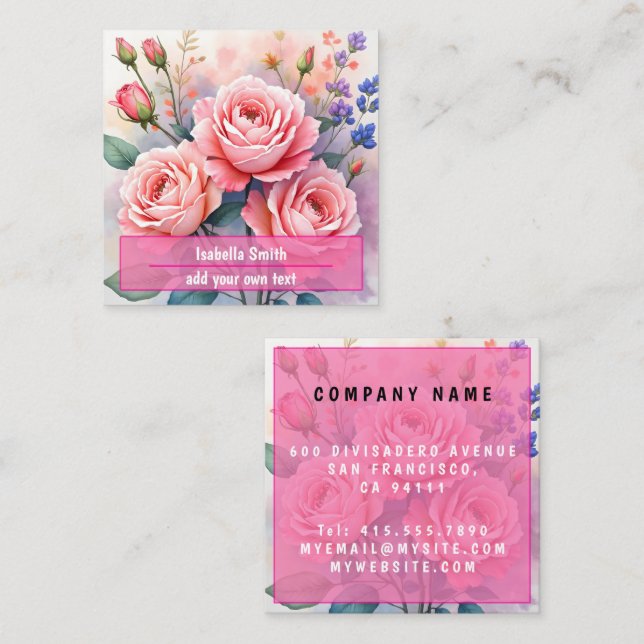 Carte De Visite Carré Modern Luxury Pink Roses Beautiful Collection (Devant / Derrière)