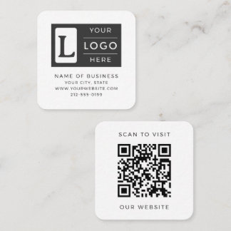 Carte De Visite Carré Modern Minimalist White QR Code Custom Logo