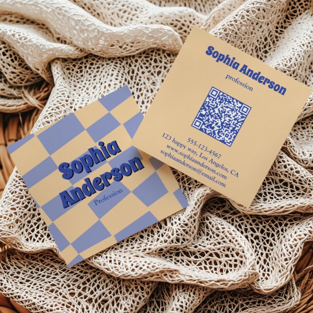 Carte De Visite Carré Modern Retro Checkerboard Qr Code (Créateur téléchargé)