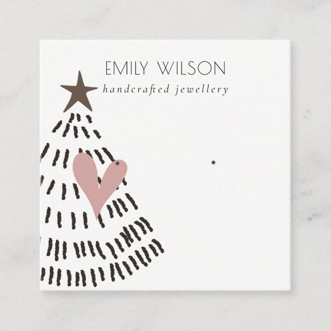 Carte De Visite Carré Modern Scandi Christmas Tree Heart Earring Logo (Devant)