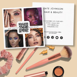 Carte De Visite Carré Moderne 4 Photo Hair Styliste Maquillage Artiste Q
