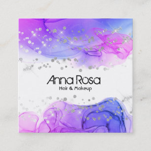 Carte De Visite Carré Moderne bleu magenta d'abrégé sur aquarelle de *~*