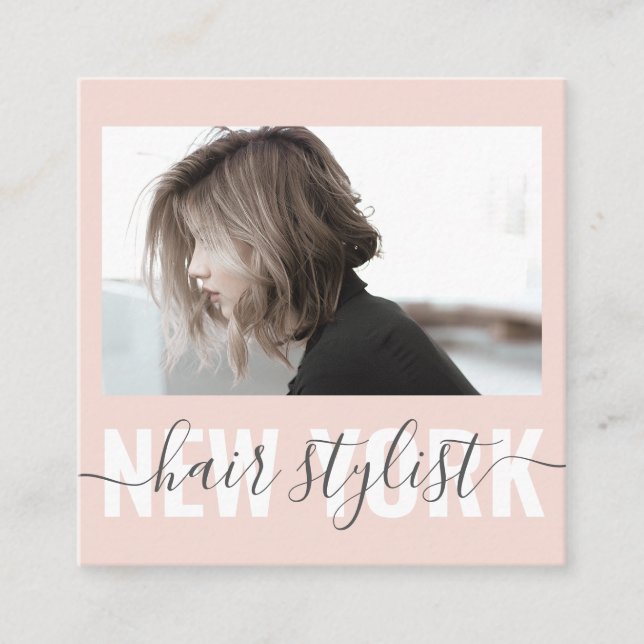 Carte De Visite Carré Moderne blush rose cheveux styliste signature phot (Devant)