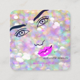 Carte De Visite Carré Moderne Chic Bokeh, Fille Face, Maquillage