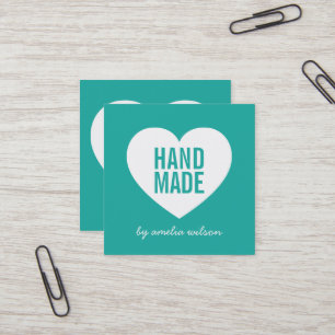 Carte De Visite Carré Moderne Coeur Éditable Couleur Arrière - plan Fait