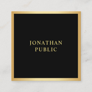 Carte De Visite Carré Moderne Elégant Modèle Noir Et Or Simple