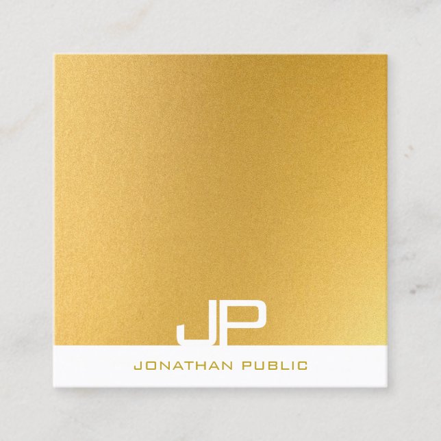 Carte De Visite Carré Moderne Elegant Monogram Gold Professional Plain (Devant)