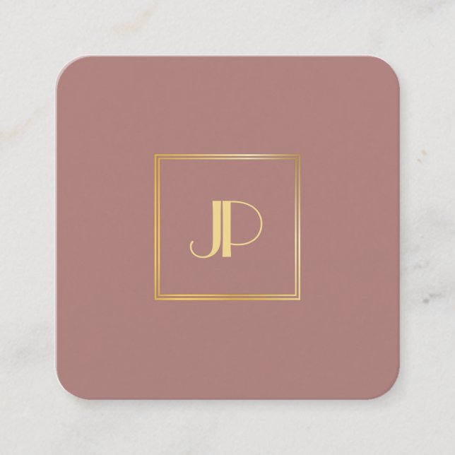 Carte De Visite Carré Moderne Elegant Or Monogram Modèle Luxe (Devant)