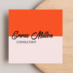Carte De Visite Carré Moderne Elegant Orange Rose Bold Consultant