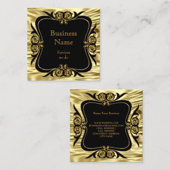 Carte De Visite Carré Moderne et élégant Business Deco Gold Black SQ (Devant / Derrière)