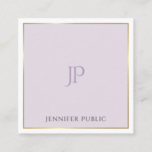 Carte De Visite Carré Moderne et élégant Monogramme Or violet tendance P