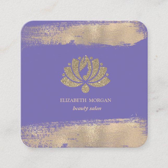 Carte De Visite Carré Moderne Lotus Faux Gold Brush Stroke Beauté Salon (Devant)