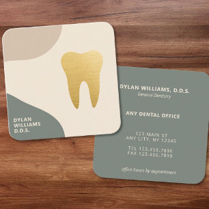 Carte De Visite Carré Moderne minimaliste Dental Faux Gold Tooth Green
