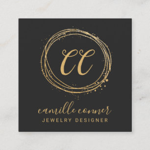 Carte De Visite Carré Moderne minimaliste Monogramme or Designer bijoux