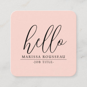 Carte De Visite Carré Moderne minimaliste rose pâle Hello QR Code