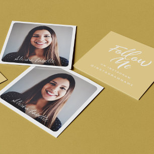 Carte De Visite Carré Moderne moutard Jaune Médias sociaux Suivez-moi Ph