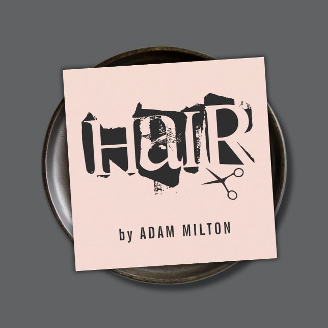 Carte De Visite Carré Moderne Pastel Ciseaux Noirs Liste de cheveux (Créateur téléchargé)