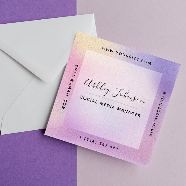 Carte De Visite Carré Moderne rose violet dégradé Médias sociaux Code QR (Créateur téléchargé)