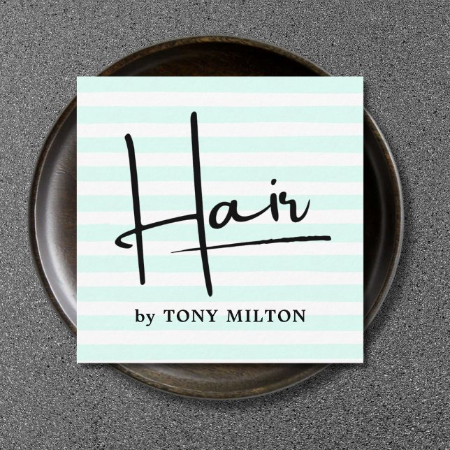 Carte De Visite Carré Moderne Simple Bleu Blancs Gras Coiffure (Créateur téléchargé)