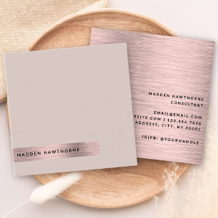 Carte De Visite Carré Moderne Simple Minimal Faux Rose Or brossé Métal