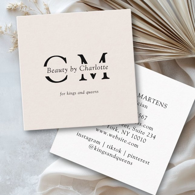 Carte De Visite Carré Moderne, simple, professionnel, salon, beige (Modern, simpel, professional, salon, beige square business card)