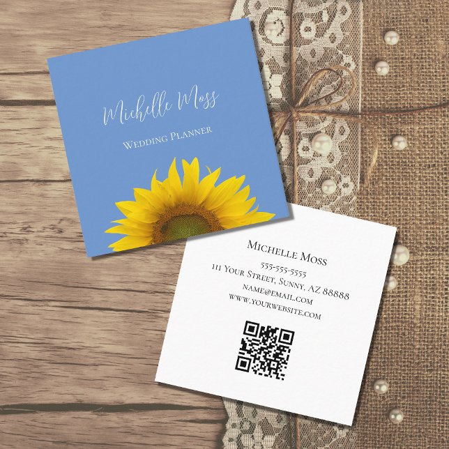 Carte De Visite Carré Moderne Sunflower QR code élégant Floral (Créateur téléchargé)