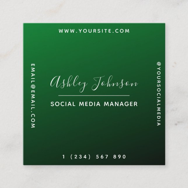 Carte De Visite Carré Moderne tendance médias sociaux Green Ombre Gradie (Devant)